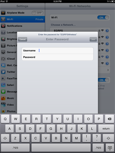 Enter Password window for iOS WiFi settings